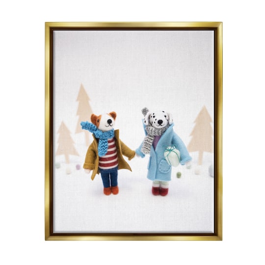 Stupell Industries Winter Holiday Gifts Dog Couple Framed Floater Canvas Wall Art